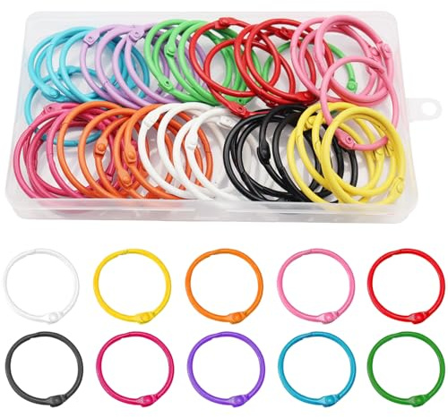 Binder Rings, 50Pcs 25mm Colorful Metal Binding Rings, 10 Colors | Metal Index Card Ring, Loose Leaf Binders for Flash Cards, Index Cards, Keychains, Books, Paper, for Home Office School