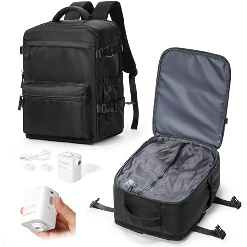 livbote Zaino Sottovuoto Viaggio 40x30x20, Zaino da Viaggio Aereo Bagaglio a Mano Ryanair Zaini Airbag Borsa da Cabina per Donna Uomo -Nero