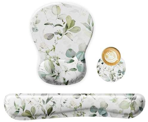 Set de tapis de souris 3-en-1, tapis de souris avec coussin en gel + repose-poignet pour clavier + sous-verre, tapis de souris ergonomique, tapis de souris antidérapant avec support pour poignet pour