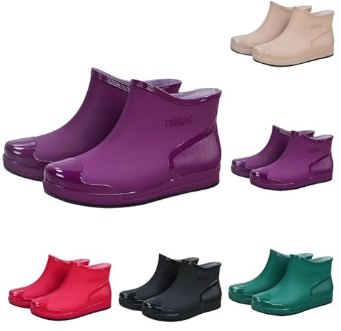 Generisch Stivali corti in gomma da donna, antiscivolo, suola spessa, in gomma, per esterni, resistenti all'abrasione, impermeabili, scarpe da giardino, Lilla, 38 EU
