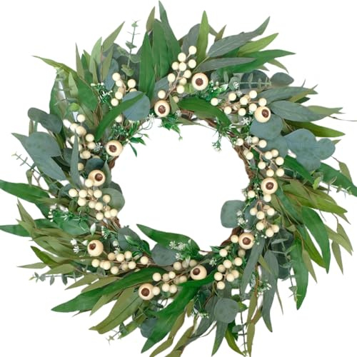 Egolot 24 Inch Spring Eucalyptus Olive Leaves Wreath for Front Door, All Season Greenery Wreath with White Berries for Indoor Outdoor, Winter Spring Summer Wreath for Home Decor