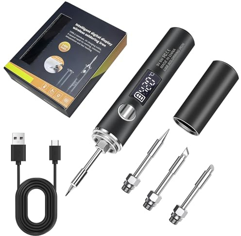 Cordless Soldering Iron Kit, Rechargeable USB-C Soldering Pen with LCD Digital, 5 Speed Adjustable Temperature, Includes 3 Tips, Portable Battery Powered Solder Iron for Home Appliance Repair