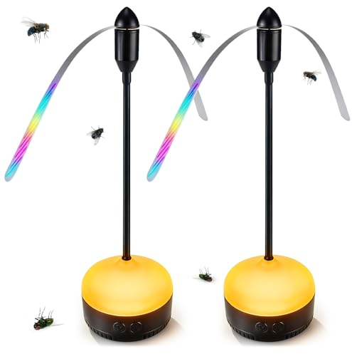 Ventiladores de mosca para mesas con luz LED, ventilador repelente de moscas alimentado por pilas con cuchillas holográficas suaves, ventilador silencioso con gancho para comedor interior y exterior