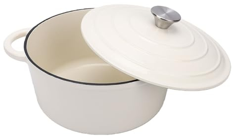 BAOFUYA Pentola Rotonda da Forno, Pentola in Ghisa Antiaderente Auto-irrorante a Riscaldamento Uniforme con Coperchio e Doppi Manici per Cottura Al Piano Cottura, Arrostire e Stuf (26CM)