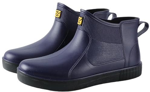 Generisch Stivaletti da donna in gomma, corti, comodi, in tinta unita, suola spessa, ammortizzante, con plateau, piedi larghi, per pesca, caccia e giardinaggio, Blu, 42 EU