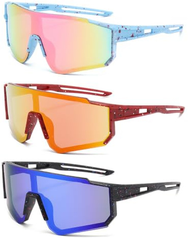 OKMIJN 3 Pcs Lunette de Cyclisme pour Enfant, Protection UV400 pour Velo, Ski et Moto, Lunettes de Soleil Enfant 6 Ans et Plus