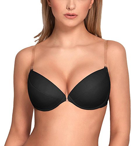 Vivisence Eve 1012 Underwired Push-Up Padded Bra Removable Silicone Straps Backless - Made in EU, Black,34B