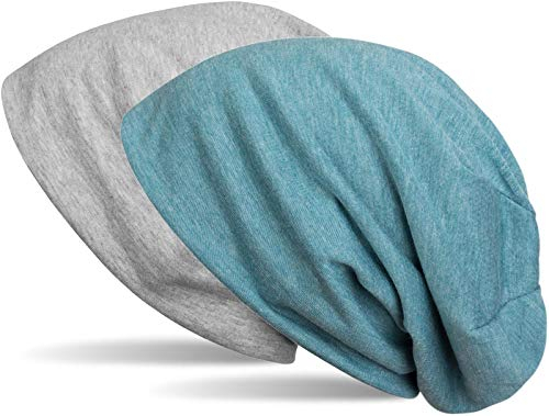 styleBREAKER Beanie Wendemütze in Unifarben, Slouch Mütze, leicht und weich, Longbeanie, Unisex 04024115, Farbe:Grau meliert/Blau meliert
