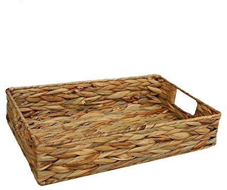 Red Hamper Large Water Hyacinth Shallow Rectangular Storage Basket, Wicker, Brown