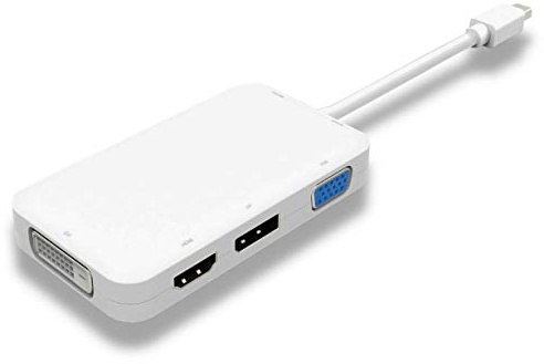 PremiumCord Adapter Mini DisplayPort auf DP + HDMI + DVI + VGA, Video 4K @ 60Hz UHD 2160p (über DP), Full HD 1080p 60Hz, Länge: 20cm, weiß