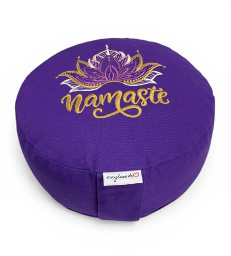 maylow Yoga mit Herz Yogakissen H15 cm Stickerei Shanti Sonne oder Labyrinth waschbarer Bezug gefüllt Buchweizenspelzen bequem, hochwertig, personalisierbar nach Wunsch
