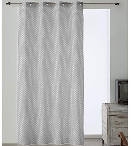 Camatex Lanovenanube - Cortina confeccionada con ollaos Estrellas - 150x260 cm - Color Gris