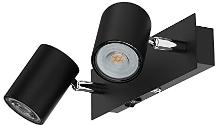 ledscom.de Spot mural WAIKA, à deux flammes, avec interrupteur, noir mat, incl. ampoules LED GU10 510lm blanc chaud chacune