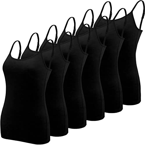 BQTQ 6 Pièces Femme Débardeur Bretelles Camisole Top Débardeurs Basique Caraco Réglables Camisole Top pour Femme et Fille, Noir, XL
