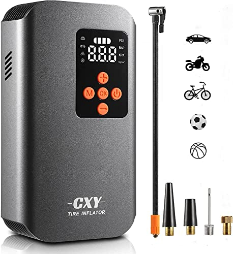 Cxy Elektrische Luftpumpe, 7500mAh Akku Kompressor, Digitale Auto- & Fahrradpumpe, 4 Düsen, für Autos, Motorräder, Fahrräder, Bälle