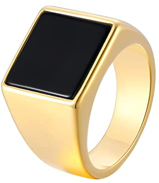 Beydodo Edelstahl Ring Herren mit Gravur, Ring Personalisiert Siegelring Hochglanzpoliert Partnerring Gold Ring für Männer Gr.57 (18.1)