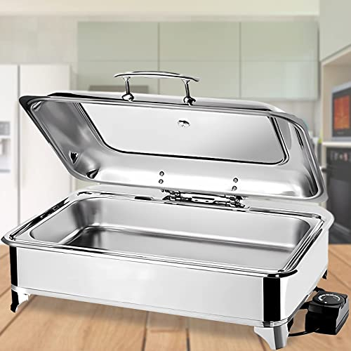Elektrisch Chafing Dish Speisewärmer für Partys und Buffets, 9L Wärmebehälter für Essen Edelstahl Buffetwärmer mit Sichtbarer Abdeckung, GN 1/1, 1/2, 1/3 Optional