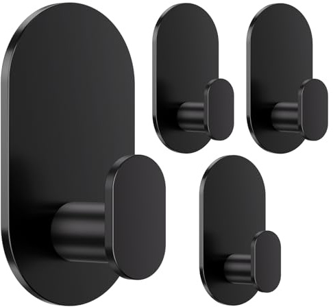 Aikzik Handtuchhalter ohne Bohren, Haken Selbstklebend Edelstahl Wasserfeste Klebehaken, Wandhaken Ideal für Badzimmer Türhaken Küche Büro, Schwarz