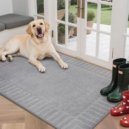 BEQHAUSE Große Türmatte Innen, super saugfähige Schmutzfangmatte, rutschfeste waschbare Fußmatte, Schmutzfänger Teppich für Hund, Eingang, Haustür, 80x120cm, Hellgrau