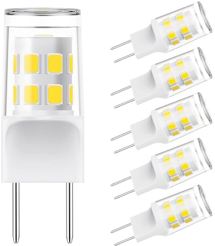 [Pack of 5] G8 Led Bulb, 3W Equivalent 20W-25W Halogen Bulb, G8 GY8.6 Bi-pin Base, T4 120V Puck Light Bulb for Replacement Microwave Light Bulbs, Under Counter Kitchen Lighting, Daylight White 6000K