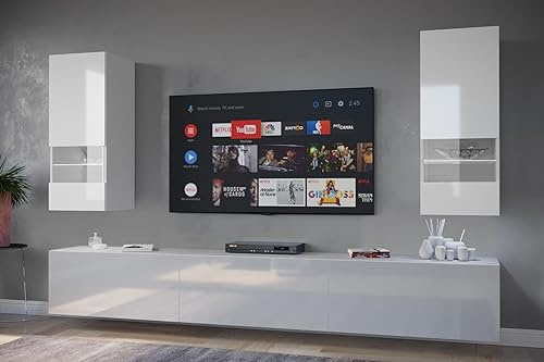 Furnitech Wohnzimmer - Hängendes Wohnwand-Modern - Schrankwand mit Regalen und TV-Schrank - Wohnzimmer-Möbel ohne LED (Sezana AN21-18W-HG2 1B)