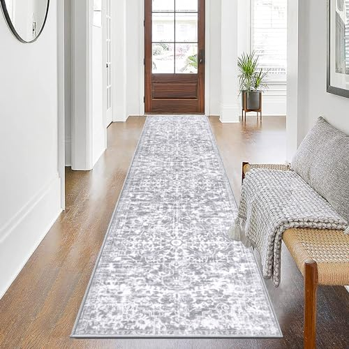 SHACOS Alfombras de Pasillo Larga Gris 60x300cm Alfombra Corredor Cocina Antideslizante Lavable Larga Suave para Pasillo Entrada Cocina Lavanderia