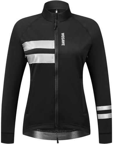WOSAWE Damen Winter Fahrradjacke Softshell Winddicht Fleece-Thermojacke Atmungsaktiv Reflektierend Fahrradbekleidung (Schwarz L)
