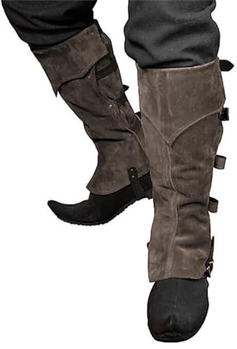 ORANDESIGNE Pirate Stiefelstulpen Herren Mittelalterliche Beinwickel Kunstleder Mittelalter Stiefel Gamaschen Wildlederimitat Steampunk Stiefelüberzug Kostümzubehör C Kaffee Einheitsgröße