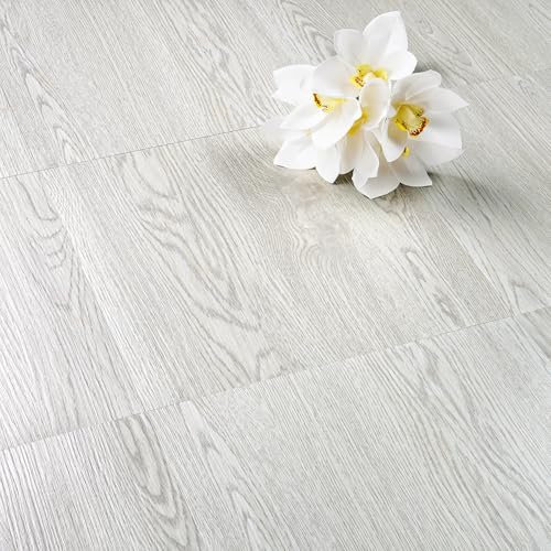 FunStick Lot de 5 revêtements de sol PVC Aspect carrelage et bois Gris et blanc Imperméables Pour cuisine et salle de bain 30 x 30 cm