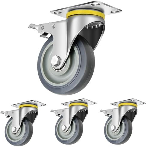 Rollen Aus Vollgummi, 4er Transportrollen mit Bremse, Schwerlastrollen mit Bremse, Möbelrollen Gummi, Schwerlast Rollen 360° Drehbar Kein Geräusch, für Wagen (Color : 4 caster (with brake), Size : 1