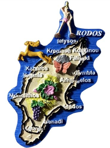 MUYU Craft Kühlschrankmagnet Rhodos, Griechenland, Reise-Souvenir, Küche, 3D-Kühlschrankdekoration, handbemalt, Kunstharz, xlldsahdjasdzt0t