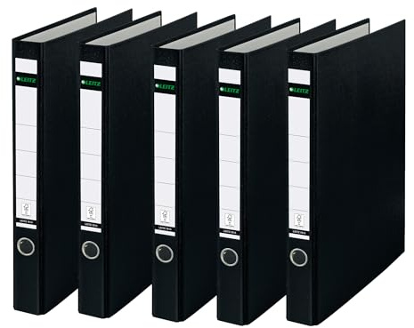 Leitz Plastik-Ringordner ohne Schlitze A4, 5er Pack, Schwarz, 3,5 cm Rückenbreite, PP-laminierter Einband, 10140095