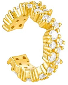 Brandlinger ® Ear Cuff Silber 925 (1 Stück). Ohrklemme mit Stein Zirkonia weiß. Schmuck Damen vergoldet mit 18 Karat (Silber und Gold) für Frauen und Mädchen. Innerer Durchmesser 10mm
