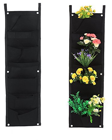 SUPYINI Vertikaler Filz-Gartenpflanzen-Wachstumsbehälter, Taschen, Wandbehang, Pflanzgefäß (7 Taschen 100 x 30 cm)