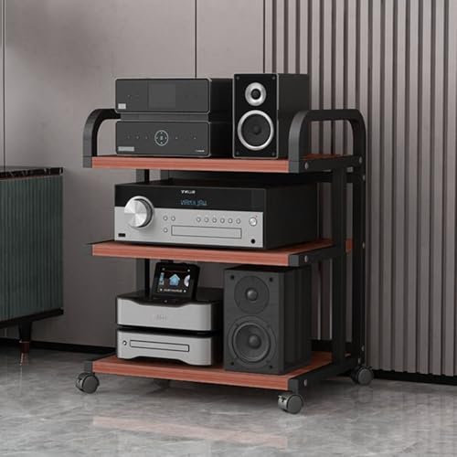 ILOOXI HiFi Rack Aus Holz, 3/4/5 Etagen HiFi-Rack-AV-Regal, AV-Medienständer, Audio Rack HiFi Regal, Audio-/Video-Komponentenschrank Mit Rädern(Teak Wood,3 Tier 65cm)