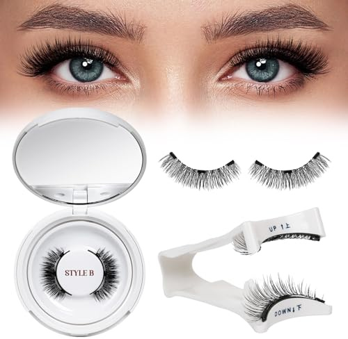 Magnetische Wimpern natürlicher Look, wiederverwendbares Magnet Wimpern Set mit Applikator, kein Kleber nötig Wimpern magnetisch QUEWEL einfach zu tragen und zu entfernen mit Anleitung (Set-B)
