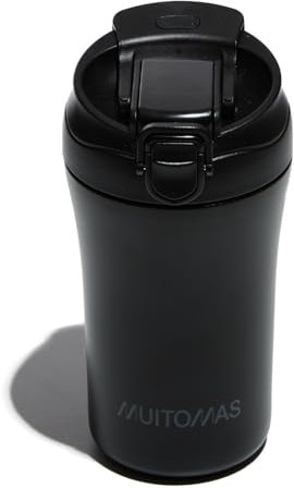 Muitomas, Tazza Termica con Coperchio, Tazza Termica Caffè per Bevande Calde e Fredde in Acciaio, Pratica e Portatile, Capacità 350ml, Colore Nero