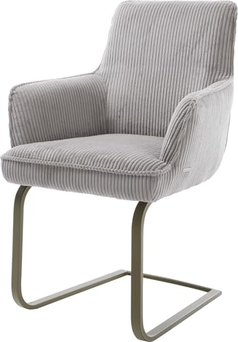 DELIFE Schwingstuhl Heira-Flex mit Armlehnen Freischwinger flach Effektfinish Titan Cord Silbergrau Taschenfederkern