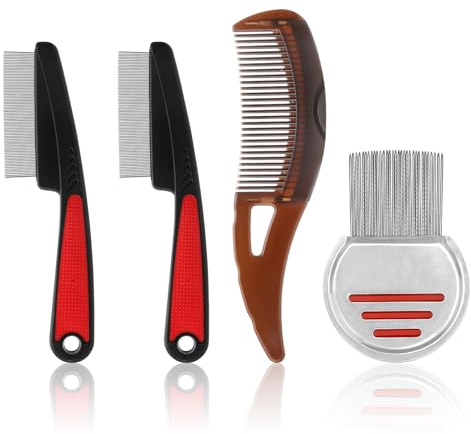 HENGBIRD 4 Stück Edelstahl Läusekamm Schuppenkamm für Menschen Rostfreier Stahl Flohkamm Hunde Profi Tränenfleckentferner Kamm für Hunde Katzen Stainless Steel Fine Tooth Comb für Kinder Erwachsene