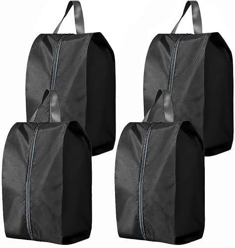 Schuhtasche 4er Set, Wasserdicht Schuhbeutel Reise Groß Schuhsack mit Reißverschluss Oxford Stoff Schuhtaschen Shoe Bag Organizer für Reisen Oder Zuhause-Aufbewahrung (Schwarz)