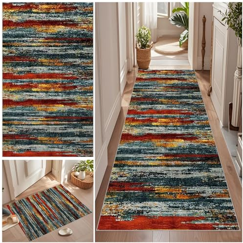 Teppich Läufer 90 x 150 cm Rutschfest Küchenteppich Teppichläufer Flur Vintage Küchenteppich Waschbar Rutschfest Fußmatte Lang Flur Teppich Meterware für Garten Küche Patio Flur Porch auf Maß