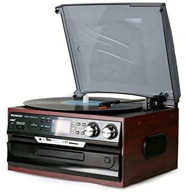 CAFIEDR Tocadiscos Bluetooth, Casete, Radio, Reproductor de música con Tarjeta de Audio, Amplificador Incorporado para Regalo y cafetería, Restaurante, grabadora de reproducción de música