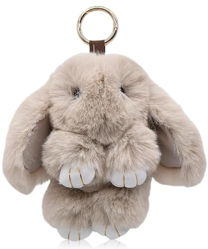 CHENGLI Plüsch Hase Pompon Schlüsselanhänger - Flauschiger Anhänger für Handtasche und Autoschlüssel, Accessoires Dekoration für Damen und Mädchen-Khaki