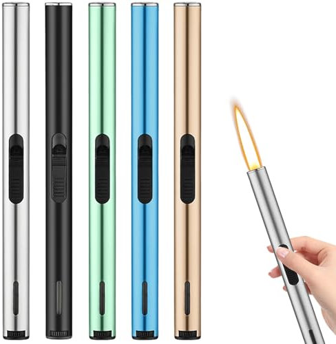 BAIFULAI 5 encendedores de varilla, encendedor de tormenta, encendedor de gas rellenable, encendedor largo, encendedor de velas, encendedor para camping, barbacoa, cocina, regalos para hombres (se