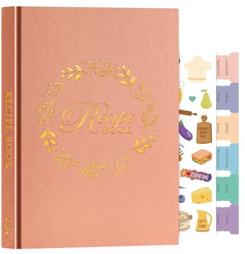 Lanpn B5 Journal de Recettes et Blanc, Livre Cahier de Recettes Cuisine à Remplir, Carnet Recette pour Enregistrer vos Propres Recettes, Livre Recette Vierge, Recipe Book Cookbook, Rose, Anglaise