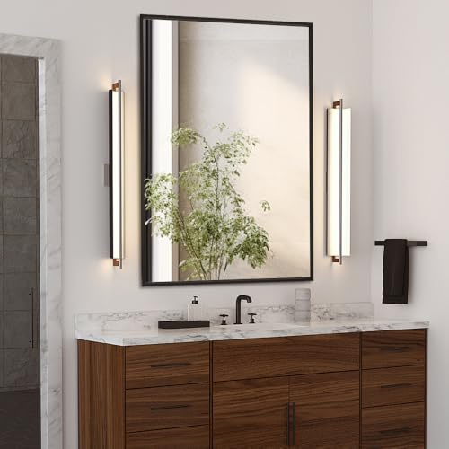 miroro Wandspiegel mit Metallrahmen, 61 x 81 cm, groß, abgerundet, rechteckig, rostfrei, gehärtetes Glas, kann horizontal oder vertikal aufgehängt werden, Schwarz