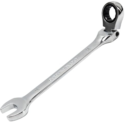 Llave Combinada de Carraca 18 mm Herramienta de llaves de Trinquete ángulo Ajustable de 180 °,72 Dientes, Acero al Cromo Vanadio
