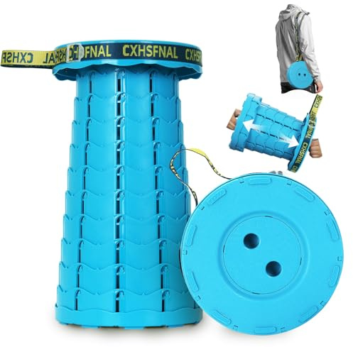 Sgabello da campeggio pieghevole telescopico, regolabile in altezza, sgabello portatile leggero, [carico 180 kg] sedia pieghevole all'aperto, per campeggio, escursionismo, pesca, barbecue, viaggi (blu