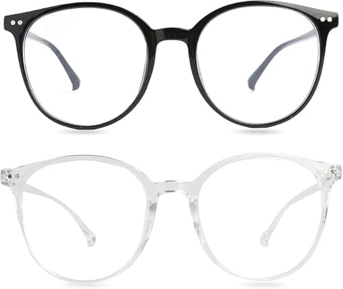 2 Pièces Lunette Anti Lumière Bleue Pour Homme Et Femme,Blocage Lumière Bleue,Lunettes anti lumiere bleue,Réduction de la Fatigue Oculaire, Monture Ronde Classique, Matériaux Légers et Résistants