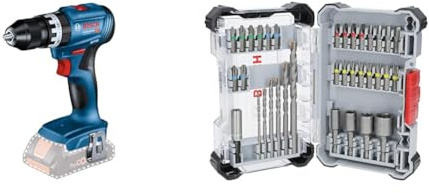 Bosch Professional 18V System Akku Schlagbohrschrauber GSB 18V-45 (Drehzahl 1.900 min⁻¹, ohne Akku/Ladegerät) + 35x Extra Hard Schrauberbit‑ und CYL-3 Bohrer-Set, 35‑tlg. (197 x 110,5 mm)